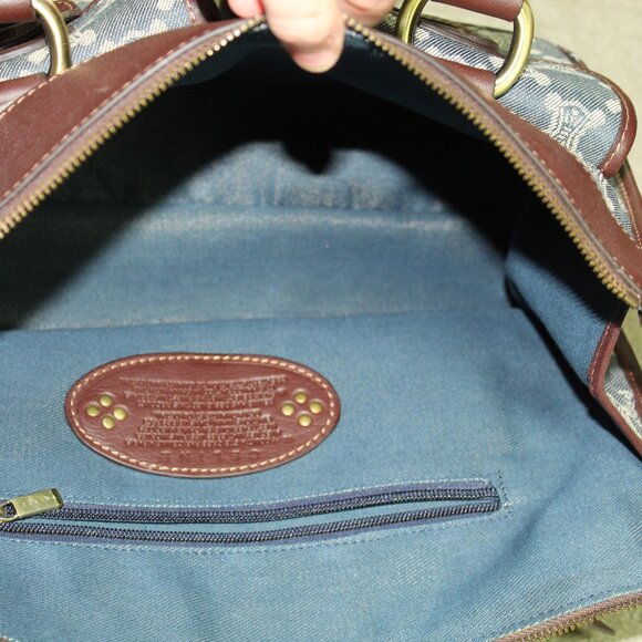CELINE Macadam Denim Shoulder Bag Hand Bag Blue Canvas Leather - Picture 6 of 8